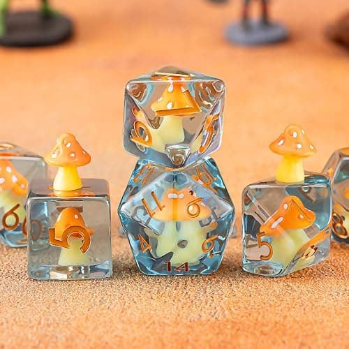 Mushroom Resin Dice Set,Polyhedral Dice Yellow Mushroom Inclusion Dice,RPG D&D Dice Set for Dungeons and Dragons MTG RPG Role Playing Games thumbnail 2