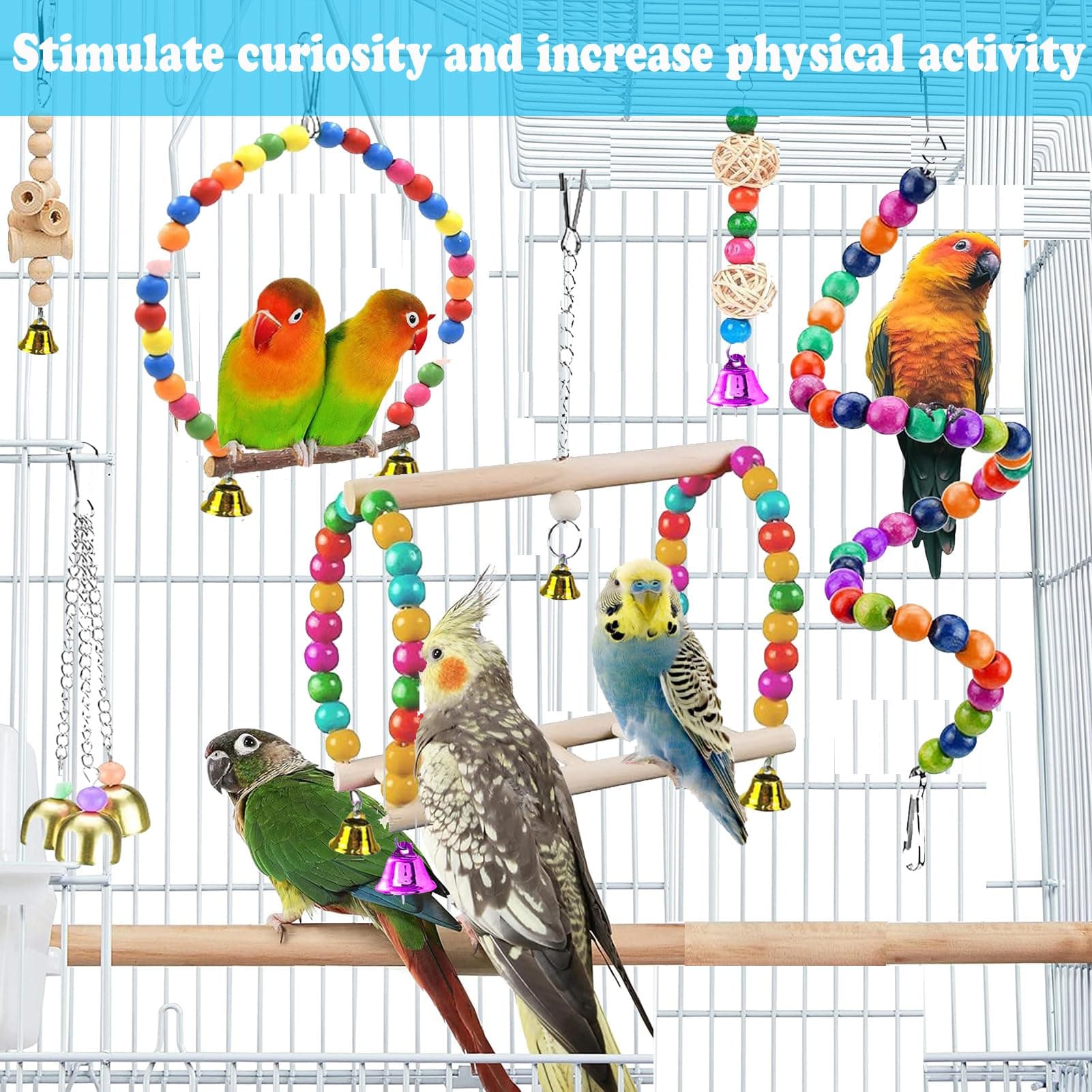 Parakeet Toys,22Pcs Bird Toys for Parakeets,Parrot Swing Chewing Hanging Toy Hammock Climbing Ladder Bird Cage Colorful Toys with Bells for Cockatiel,Budgerigar,Conures,Love Birds,etc thumbnail 2