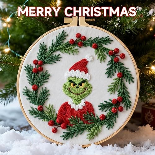 BBLYBD Christmas Embroidery Kit, 1 Set Cross Stitch Craft Kit for Beginners with Pre-Printed Embroidery Fabric, Hoop, Step-by-Step Instruction, Color Threads & Needles (Christmas-1 Set) thumbnail 3