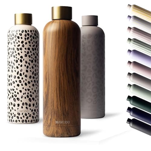 MAMEIDO Thermosflasche 500 ml (Oak Wood Gold) | 12h heiß/24h kalt, auslaufsicher & BPA-frei, Kohlensäure geeignet, Trinkflasche Edelstahl für Sport, Schule, Büro & Outdoor - Image 1