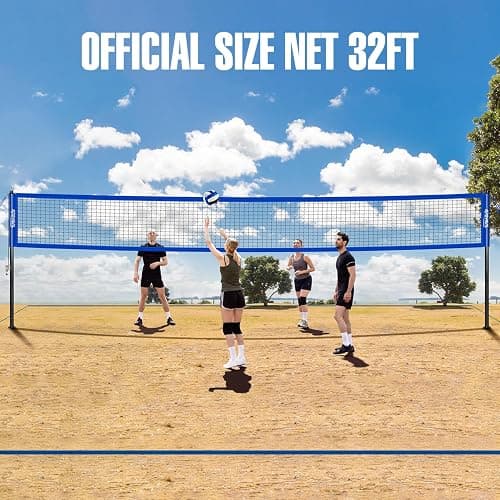 Outdoor Portable Volleyball Net Set with Adjustable Height Steel Poles, Volleyball, Anti-sag Winch System, Pump, Boundary Line, and Carry Bag for Backyard, Beach, Lawn thumbnail 2