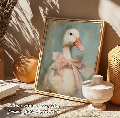 Cute Duck with Pink Bow Wall Art Girly Room Decor College Dorm Wall Art Soft Pastel Tones Painting Print Vintage Aesthetic Wall Decor Kids Room Decor (11 x 14 inch Print) thumbnail 6