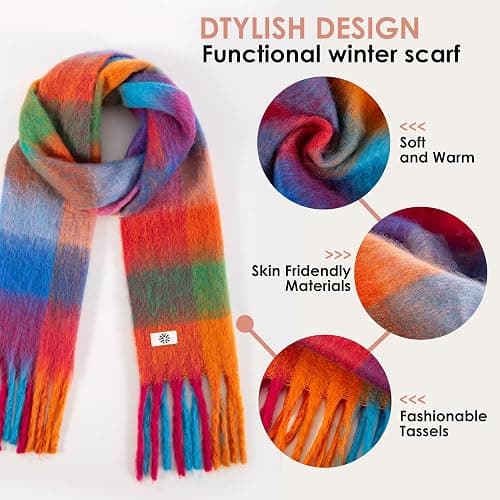 Gopaice Womens Winter Scarf, Cashmere Feel Tassel Plaid Fashion Scarfs Colorful Plaid Long Shawl Large Scarves thumbnail 3