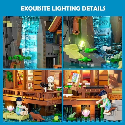 LUMIBRICKS Waterfall-Cabin Lighting Building-Bricks Set - 2539 Pcs Retro Waterfall House Collection LED Light Set for Adults and Retro House Architecture Building Collectors thumbnail 6