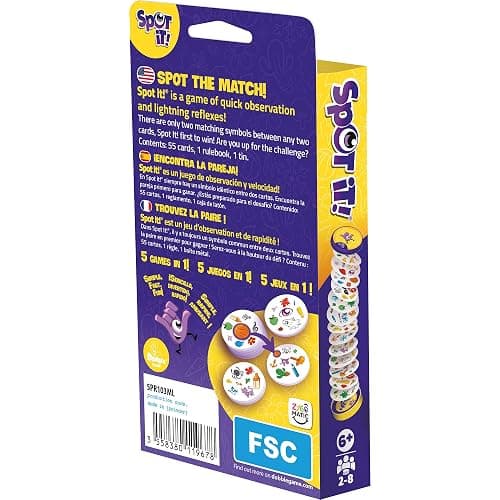 Asmodee Spot It! Classic Card Game (2024 Refresh) - Eco-Blister Edition, 5-in-1 Visual Perception Game for Quick Reflexes and Family Fun, Ages 6+, 2-8 Players, 10 Minute Playtime | 5-in-1 Visual Perception Game for Quick Reflexes and Family Fun, Ages 6+, 2-8 Players, 10 Minute Playtime thumbnail 2