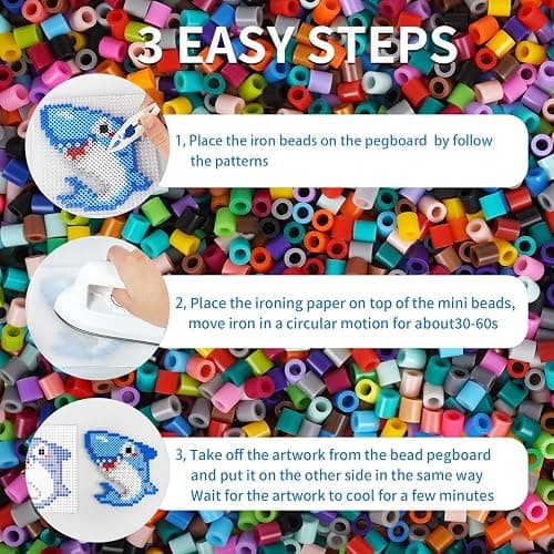 Artkal Fuse Beads Kit 9600 Pieces 5mm Melty Beads Kit, with 100 Patterns 4 Pegboards 2 Tweezers 2 Ironing Paper, Compatible Perler and Hama Beads thumbnail 4