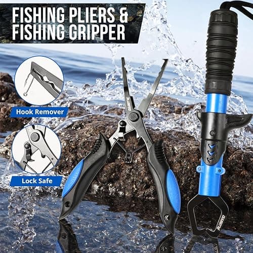 PLUSINNO Fishing Backpack with Tackle Boxes, Waterproof Fishing Sling Tackle Bag For Fishing Gear With Rod Holder, Fishing Gifts for Men With Fishing lures, Fishing pliers, Fish Lip Gripper. thumbnail 4
