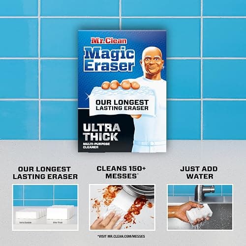 Mr. Clean Magic Eraser Sponge, All Purpose Cleaner, Long Lasting Cleaning Scrubber, Wall Cleaner, Sneaker Cleaner, Oven Cleaner, Kitchen, Bathroom, Shower Cleaning Supplies, Ultra Thick, 5ct thumbnail 2