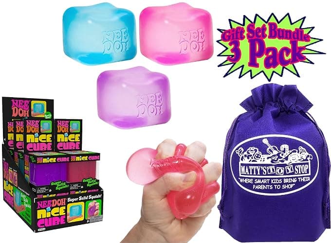 Nice Cube Translucent NeeDoh...Groovy Glob! Squishy, Squeezy, Popping, Stretchy Stress Fidget Cubes Complete Gift Set Party Bundle with Storage Bag - 3 Pack (Purple, Pink & Blue) thumbnail 3
