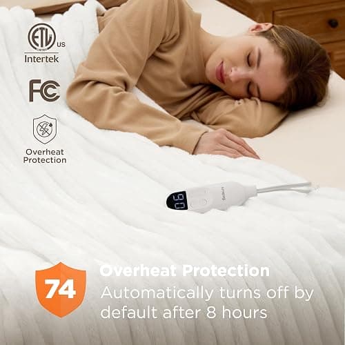Bedsure Electric Blanket Twin - Thick Striped Flannel Electric Blanket, Heating with 10 Time Settings, 6 Heat Settings, and 8-Hour Timer Auto Shut Off, Gift for Grandma (62x84 inches, White) thumbnail 5