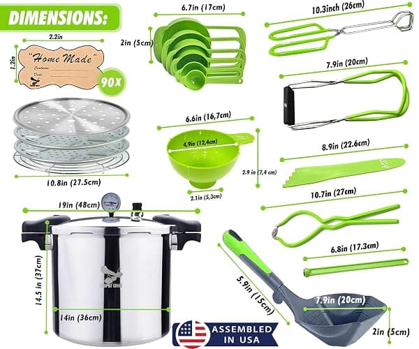 Supa Ant Pressure Canner 23 Qt with Canning Supplies Starter Kit - Canning Pressure Cooker with Gauge - Water Bath Canner Pot with Rack and Lid - Jar Lifter, XL Ladle, Jar Tongs, and Bubble Popper thumbnail 3