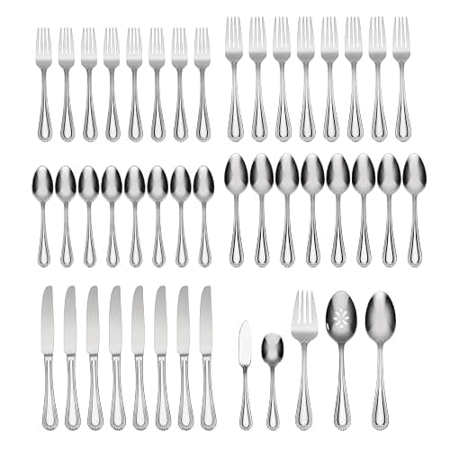 Oneida Silverware Set For 8, Countess 45-Piece Everyday Flatware Set with Serving Utensils, Service For 8, Bead Pearl, 18/0 Stainless Steel, Dishwasher Safe,Knives Spoons & Forks Set (Silver 45 Piece) thumbnail 3
