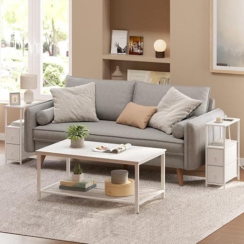 TUTOTAK Small Narrow End Table with Charging Station, Set of 2, Side Table with Outlets, Nightstand with 2 Cloth Drawers, Couch Table, for Living Room, Bedroom, Bedside, White TB01BW055 thumbnail 4