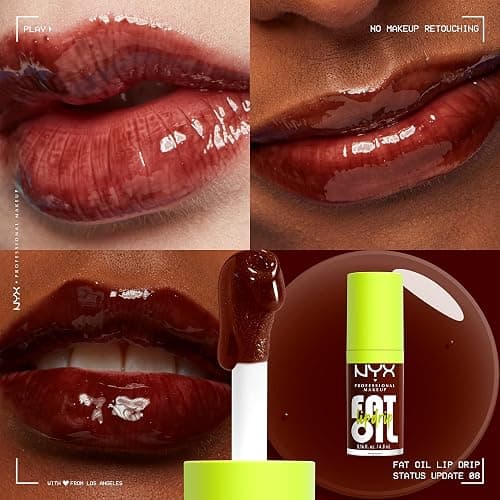 NYX PROFESSIONAL MAKEUP Fat Oil Lip Drip, Moisturizing Lip Oil Gloss, Vegan Tinted Formula, Up to 12 HR Hydration - Status Update (Rich Chocolate) thumbnail 3