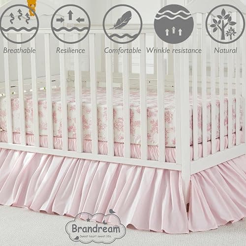 Brandream Baby Crib Sheets for Girls Boys, Fitted Crib Sheet for Standard Crib and Toddler Mattress, Super Soft 100% Cotton Baby Sheet French Country Pink Toile Floral Print, Crib/Toddler thumbnail 7