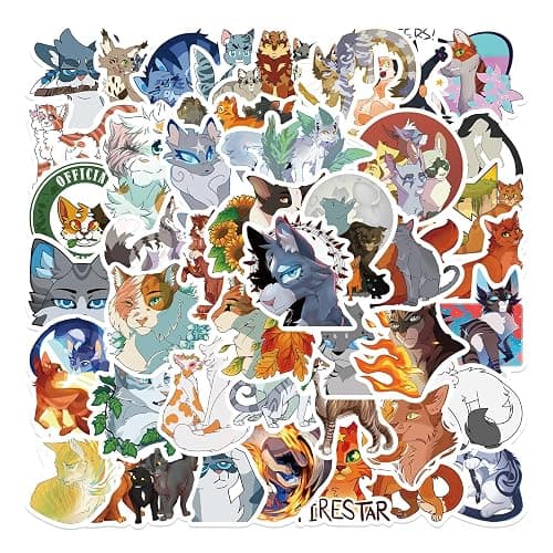 50pcs Warriors Cat Stickers for Kids, Cool Waterproof Vinyl Decal for Teen Adult Boy Laptop, Travel Case, Phone, Bike, Water Bottle, Guitar, Computer, Skateboard (Blue) - Image 1