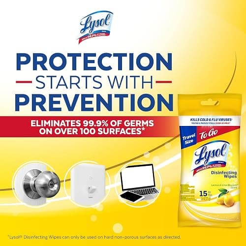 Lysol Disinfecting Wipes To-Go Pack, Lemon Scent, 15 Count (Pack of 3) thumbnail 5