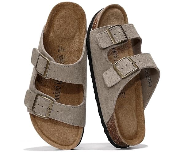 Project Cloud 100% Genuine Leather Flat Sandals For Women 2026 Cork Footbed Womens Sandals with Memory Foam and arch support Vacation Essentials Slides for Women Footwear (Venita) - Image 1