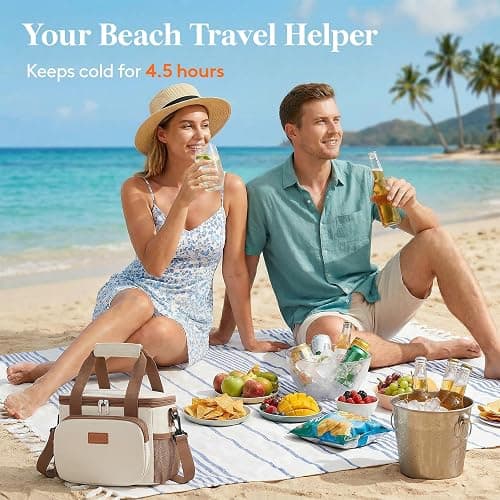 Lifewit Medium Lunch Bag, Insulated Lunch Box, Soft Cooler Cooling Tote for Adult Men Women, Beige 12-Can (9L) thumbnail 4