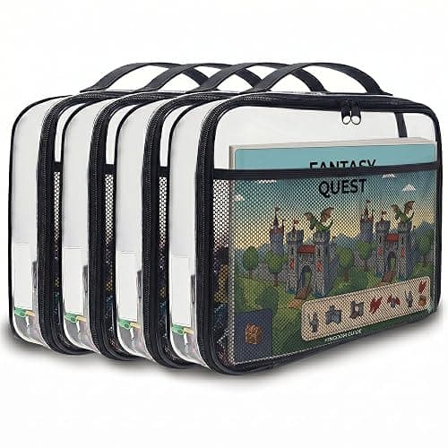 Toy Storage Organizer Clear 4 Pack Building Bricks Blocks Bag with Zipper | Durable PVC case with name tag & manual pocket; holds blocks, clay, board games; portable handle for travel & playroom - Image 1