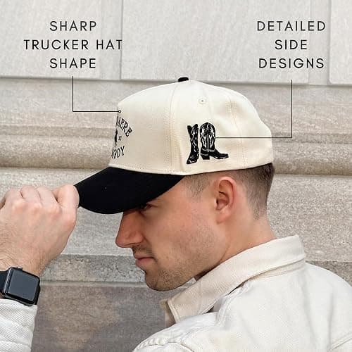 Vintage Western Trucker Hat | Men & Women | Country Cute Caps for Cowgirls Cowboys | Camo Denim Embroidered Cotton | Snapback thumbnail 5