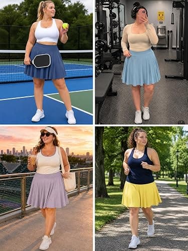 Moon Wood Plus Size Knee Length Golf Skirts for Women 20" High Waisted Athletic Tennis Skorts for Travel Daily thumbnail 5