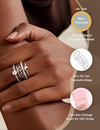 FIASASO Gold Rings for Women Non Tarnish - 5Pcs Dainty Stackable Rings 14K Gold Plated Cubic Zirconia Stacking Rings Non Tarnish Waterproof Minimalist Thin Stack Ring Size 5 6 7 8 9 10 thumbnail 5