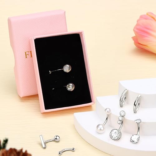 FIASASO 9 Pcs Gold Belly Button Ring - Surgical Stainless Steel CZ Opal Pearl Clicker Piercings for Women Navel Pack Silver/Gold - Silver - 10 Millimeters thumbnail 4