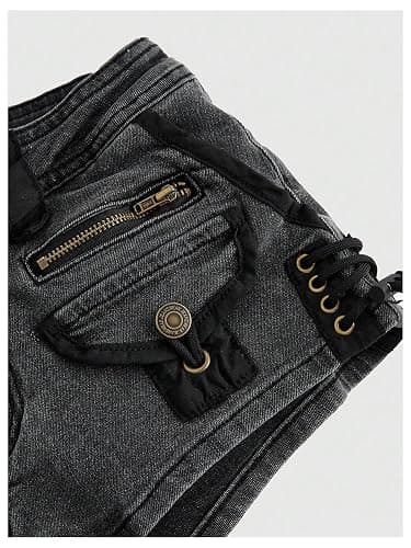 WDIRARA Women's Fuzzy Low Rise Denim Shorts Lace Up Vintage Mini Jean Shorts Streetwear thumbnail 5