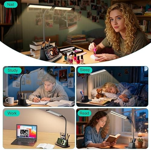 LED Desk Lamp, Eye-Caring Desk Light with Organized Base, 5 Color Modes & 5 Level Brightness, Adjustable Flexible Gooseneck Touch Lamp, Small Desk Lamp for Home Office, College Dorm Room Essentials thumbnail 7