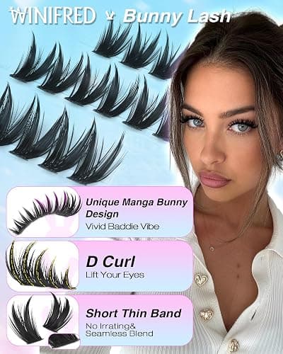 Winifred Lash Clusters Manga Eyelash Clusters Bunny Cluster Eyelash Extensions Volume Lash Clusters with Spikes Anime D Curve Eyelashes 10-16mm DIY Wet Tip Individual Lashes for Baddie thumbnail 3
