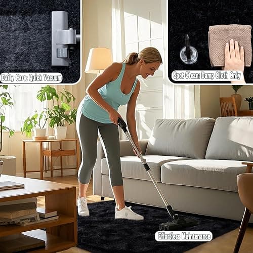 OHDS Black Fluffy Rug for Bedroom 6x9 ft - Ultra Soft & Non Slip Shaggy Area Rug, Comfy Durable Carpet for Living Room Kids Room Teens Dorm Home Decor, 1.7'' Thick Indoor Plush Carpets thumbnail 5