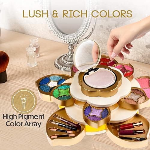 CoralBeau All In One Makeup Kit for Teens and Women - Flower Makeup Set for Girls 10-12 - Pigmented Eyeshadows, Lip Creams, Blushes, Concealer and Mirror - Full Starter Makeup Gift Set for Beginners thumbnail 4