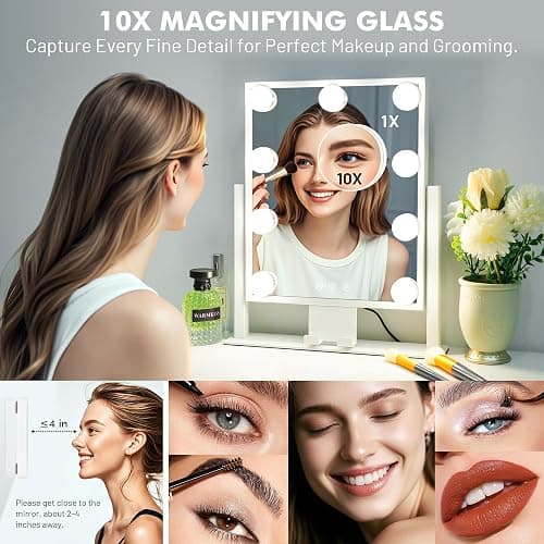 KOTTOVA Makeup Mirror with Lights - Modern Vanity Mirror, 14x12 Lighted-up Mirror with 3 Color Dimmable Lighting & Mount, Touch Sensor, with Detachable 10X Spot Mirror, Sleek Metal Frame – White thumbnail 4