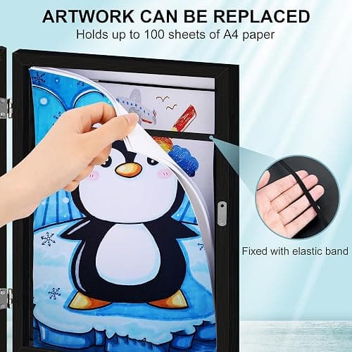 Kids Artwork Display Frame, 2 Pack A4 Kids Art Frames, Fillable Front Opening Picture Frames for Multiple Pictures(50-100), Mount for Hang or Stand Display Children's Drawings, Art Projects, Black thumbnail 4