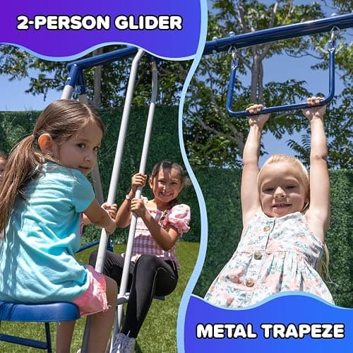 Sportspower Arcadia Metal Swing Set for Kids – Trapeze, 2-Person Glider, 5ft Slide, Anchor Kit, 6.1ft Durable Steel Frame – Outdoor Backyard Playset with 600 lbs Capacity thumbnail 5