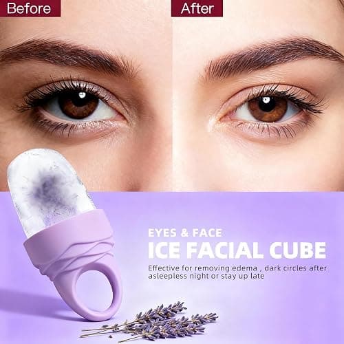 3 Pcs Facial Ice Roller Silicone Mold Reusable for Face Women and Eye Neck Cold Skin Care Tools Freezer De Puff Eye Bags Reduce Migraine Pain Pink 1 + Purple 2 thumbnail 4