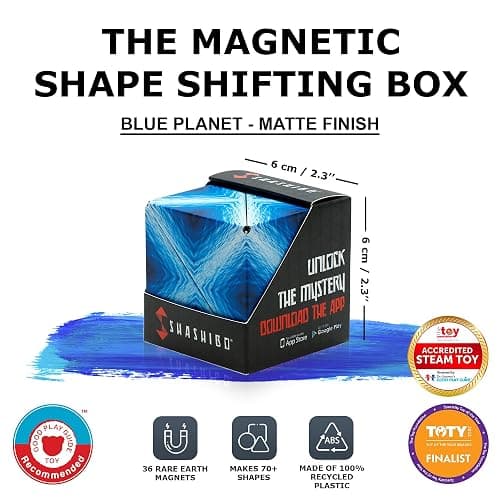SHASHIBO Shape Shifting Box - Award-Winning Fidget Toy w/ 36 Rare Earth Magnets - Fidget Cube Transforms Into Over 70 Shapes, Sensory Toy Gift for Kids, Teens, and Adults (Blue Planet) thumbnail 2