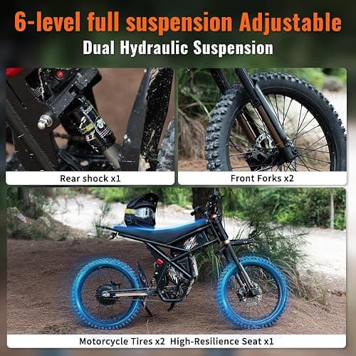 Riding'times GT73 PRO Electric Dirt Bike for Adults, Upgraded 3000W 60V 50MPH 36AH Dual Battery Ebike Up to 85 Miles, 25" Motorcycle Tire, UL2849 All Terrain for Mountains, Snow, Sand thumbnail 6