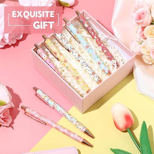 Sherr 7 Pcs Fancy Pens for Women Cute Sparkly Glitter Pens with 10 Pcs Black Ink Refills Pretty Gifts for Girls Office School Christmas Graduation(Floral) thumbnail 5