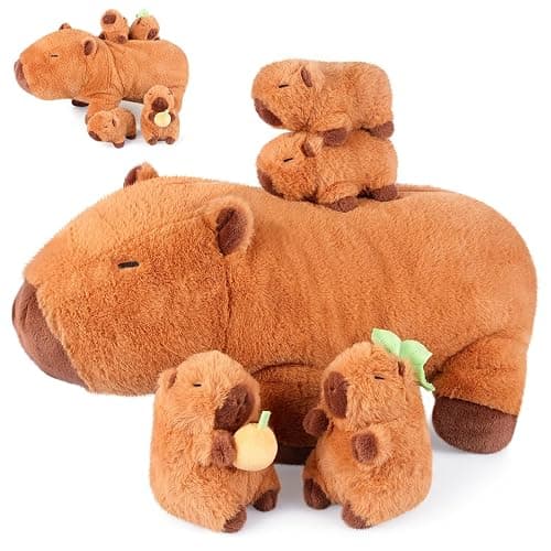 SuzziPals 5-in-1 Capybara Stuffed Animals with Babies Inside, 5Pcs Set Capybara Plush with Mommy & 4 Babies, Soft Pillow Plushies Decor, Cute 3 to 8 Year Old Girl Gift, Imaginative Play Toy (Capibara) - Image 1