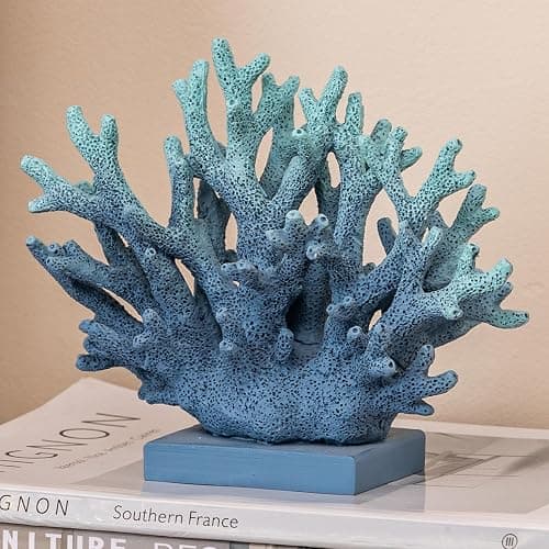 Elegondrar 5.8" H Blue Coral Decor, Resin Coral Statue, Nautical Decorations for Home, Beach/Coastal/Ocean Themed Cabinet Shelf Tabletop Decor - Image 1