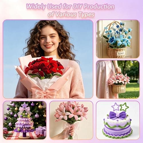 400 Pcs Pipe Cleaner Flower Kit Blue Pipe Cleaners Bulk Craft for DIY | with 5 colors Chenille Stems with Instruction Floral Tape, Ribbon, Flower Centers, and Stems thumbnail 6