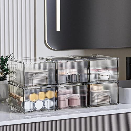 ZHIAI 6 Pack Clear Stackable Storage Drawer, Acrylic Drawer, Cosmetic Organizer, Plastic Organizer for Dresser, Under, Kitchen Cabinet, Pantry, Home Organization and Storage thumbnail 2