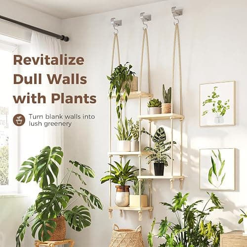 Bamworld Hanging Shelves Plant Hanger Indoor Window Plant Shelves Wood Plant Wall Shelf Window Sill Plant Shelf Indoor Hanging Plant Stand Living Room Decor Garden Boho Decor thumbnail 3