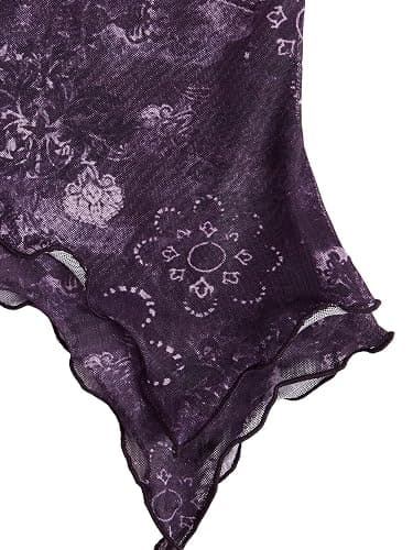 Verdusa Women's Y2k Halter Top Mesh Asymmetrical Going Out Whimsical Shirts | Halter Top, Fairy, 2000s Clothes, , Button, Asymmetrical Top, Goth Top, Country Concert Outfits thumbnail 5
