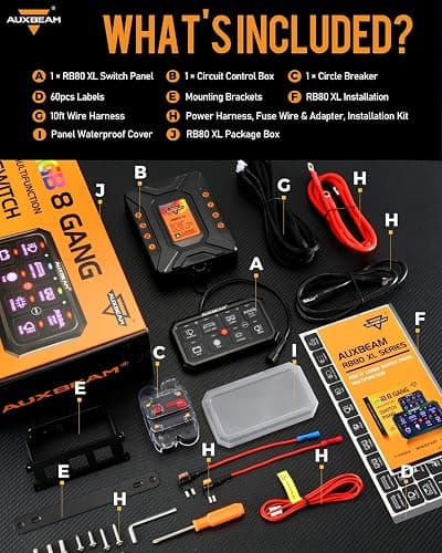 Auxbeam RGB 8 Gang Switch Panel 5.3 Inch RB80 XL with Off Backlight Toggle Momentary Pulsed Switch Pod for Truck ATV Offroad Marine Multifunction Waterproof Circuit Relay System Box, 2 Years Warranty thumbnail 7
