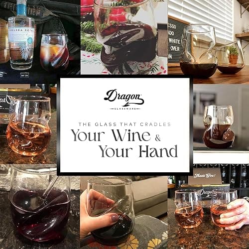 Dragon Glassware Stemless Wine Glasses - 16 oz Clear Short Wine Glasses Set of 2 with Finger Indentations - Aerates Naturally thumbnail 7
