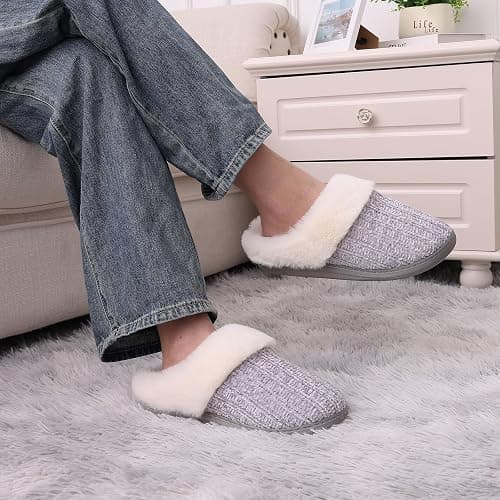 Evshine Warm Knit House Slippers for Women Comfy Wool-Like Lined Chenille Slippers with Memory Foam and Indoor Outdoor Soles thumbnail 3