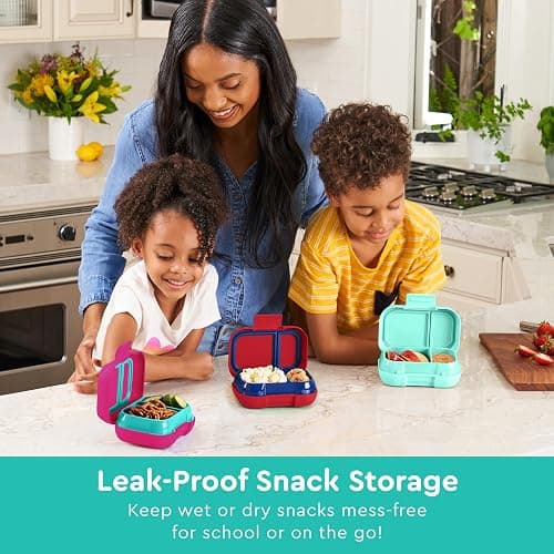 Bentgo Kids Snack - 2 Compartment Leak-Proof Bento Box Container for Snacks and Small Meals, Easy-Open Latch, Dishwasher Safe, BPA-Free for School, Daycare, & Sports - Ideal for Ages 3+ (Aqua) thumbnail 2